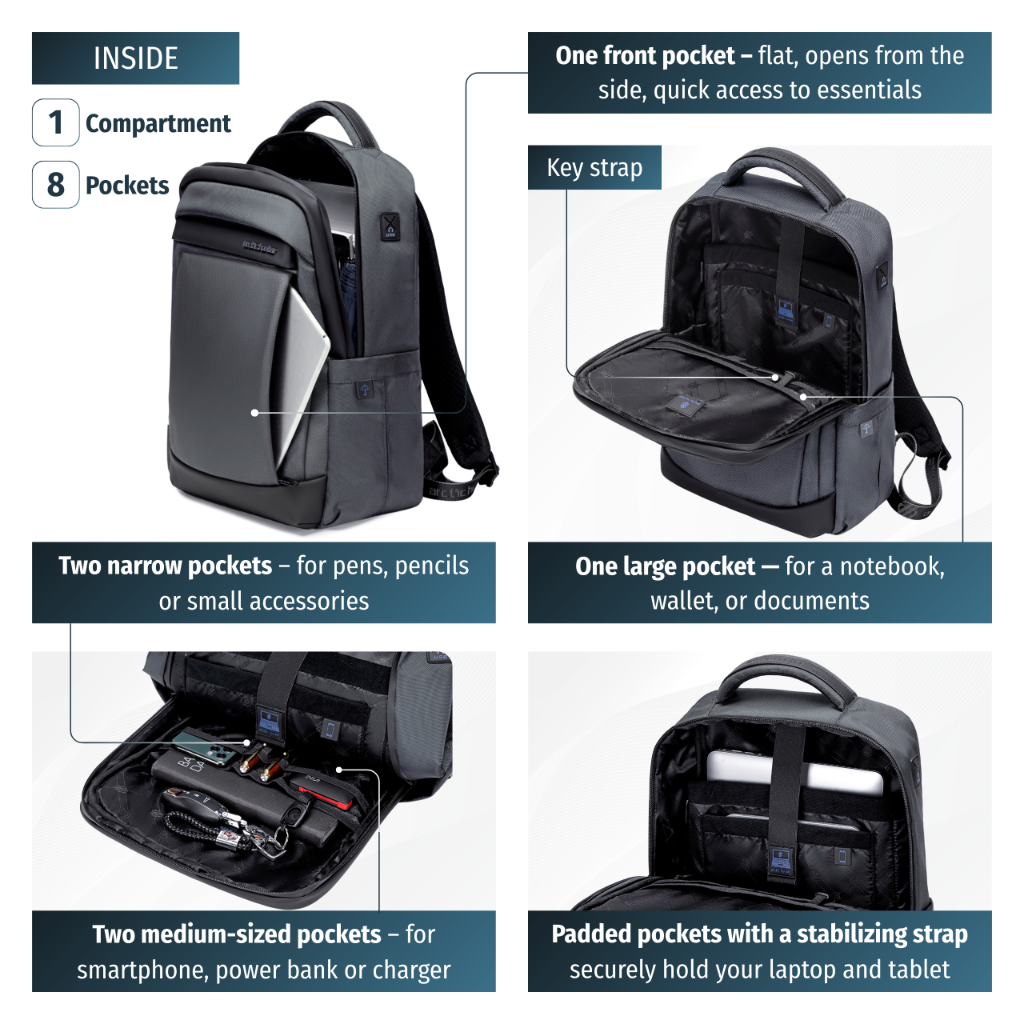 Plecak męski do pracy i na uczelnię Arctic Hunter | Laptop 15.6" | Wodoodporny – Szary