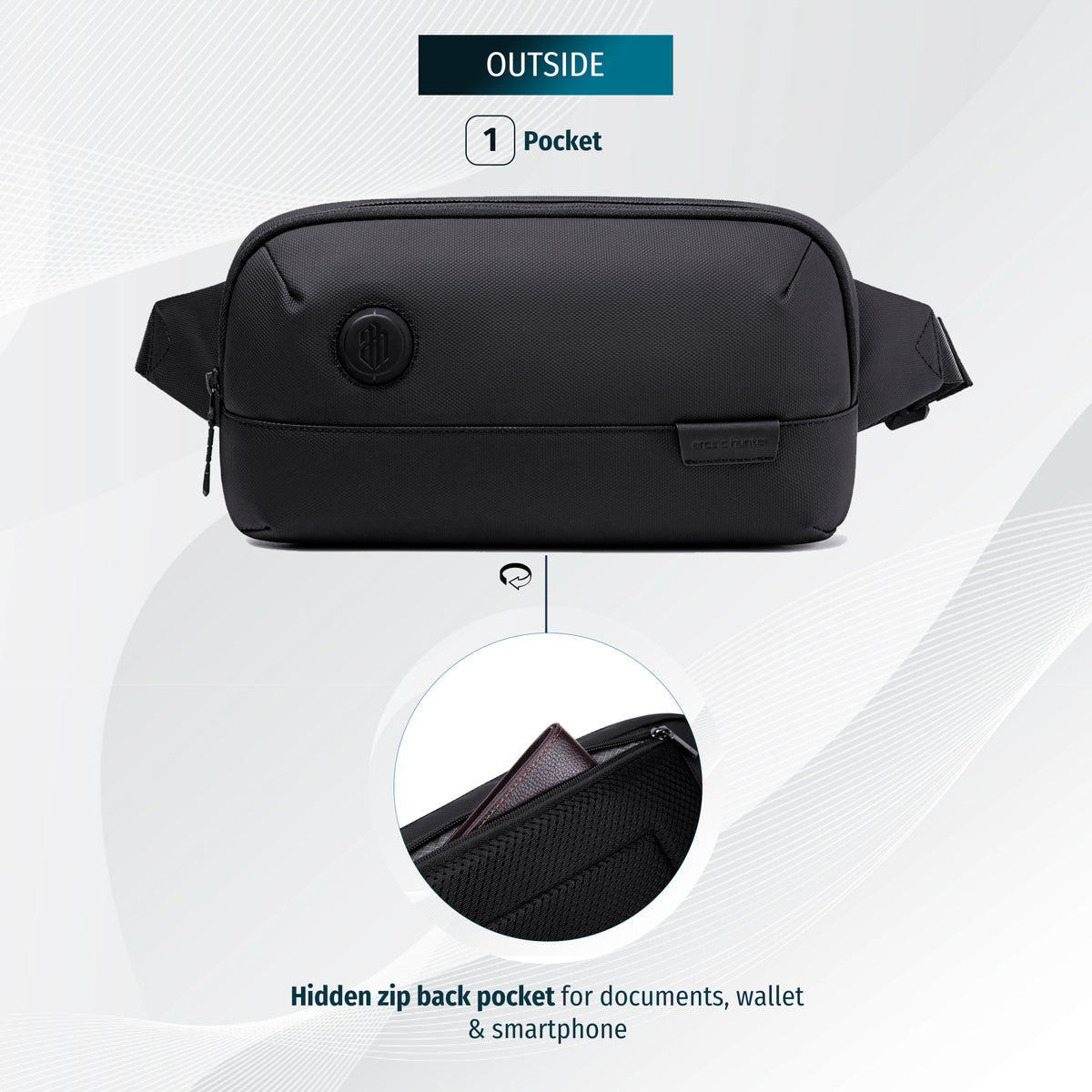 Crossbody Sling Waist Bag Arctic Hunter | Phone & Documents | Sport & Cycling Style – Black