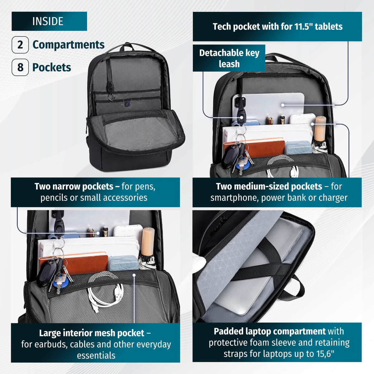 Plecak na co dzień Arctic Hunter | Laptop 15.6" | Wodoodporny poliester – Czarny
