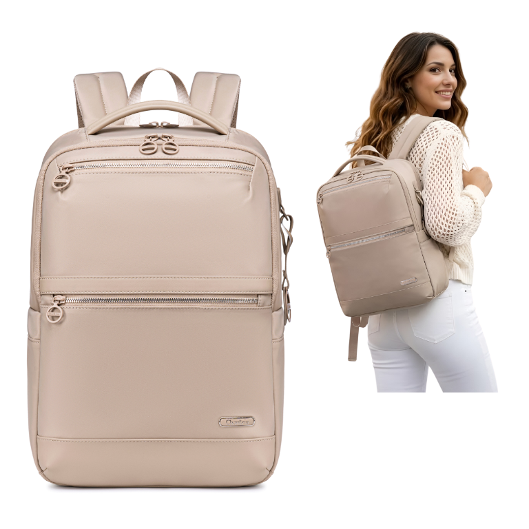 Women's City Backpack Chantria | For College & Work | Fits 15.6 Laptop Books & A4 Folders | Multi-Pocket | Free Carry-On Ryanair Wizzair – Beige
