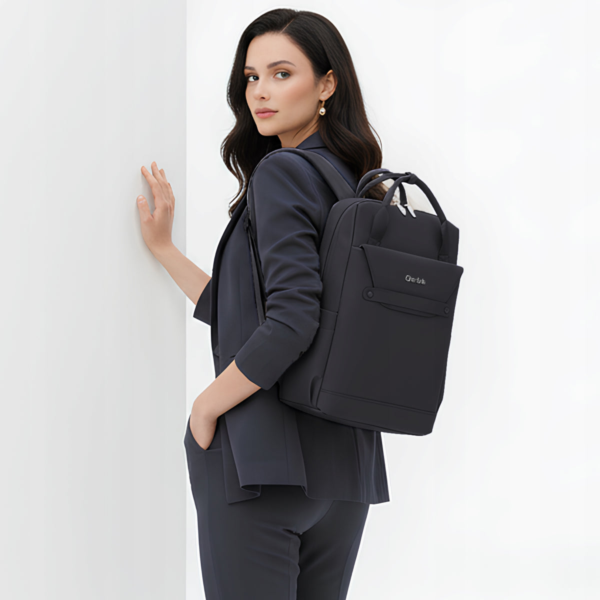 Plecak damski torba Chantria elegancki | Na laptopa 15.6 A4 | Do biura i stylizacji biznesowych | Wodoodporny – Czarny