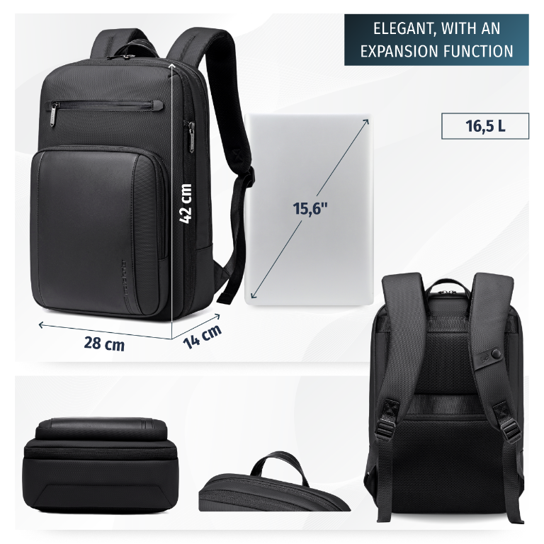 Miejski plecak Arctic Hunter | Laptop 15,6" | Rozszerzalny | Bezpłatny do samolotu – Czarny