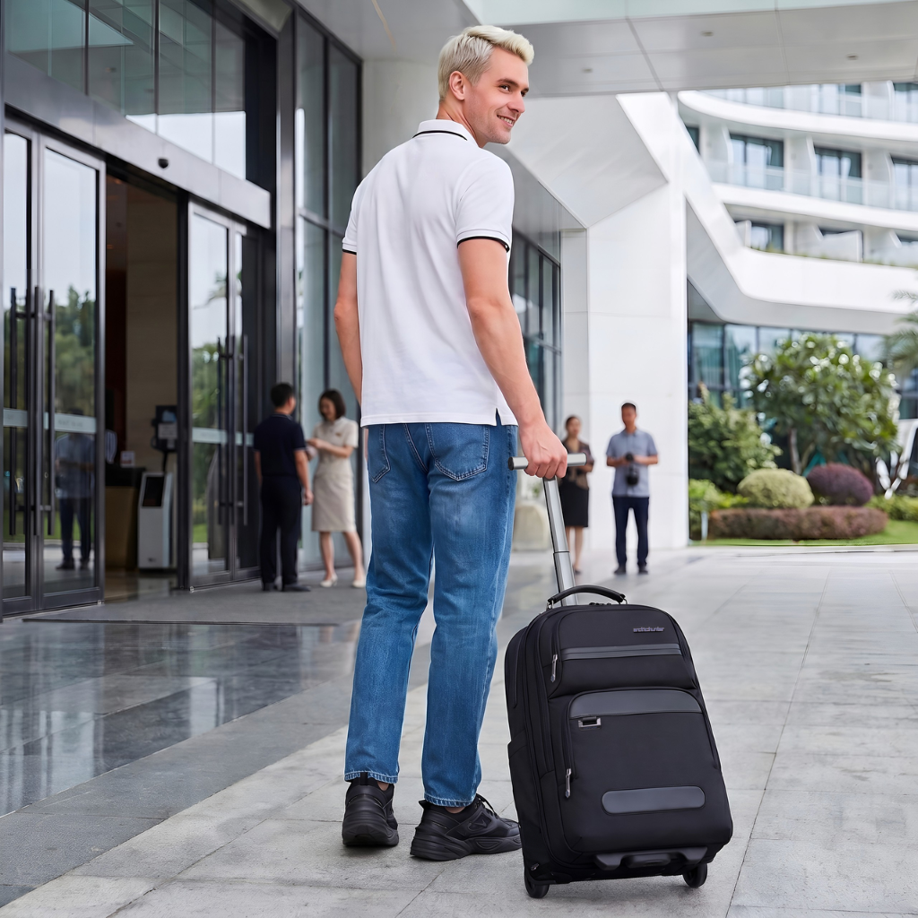 Arctic Hunter 2-in-1 Rolling Backpack Suitcase | Telescopic Handle | 15.6" Laptop | 2 Compartments 12 Pockets 27L – Black