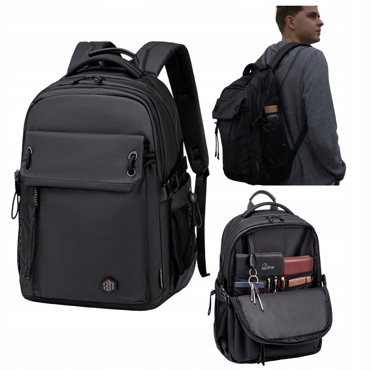 PLECAK POJEMNY 25L DO PRACY DO SPACERU DO PODRÓŻY Z MIEJSCEM NA LAPTOPA B00531 black
