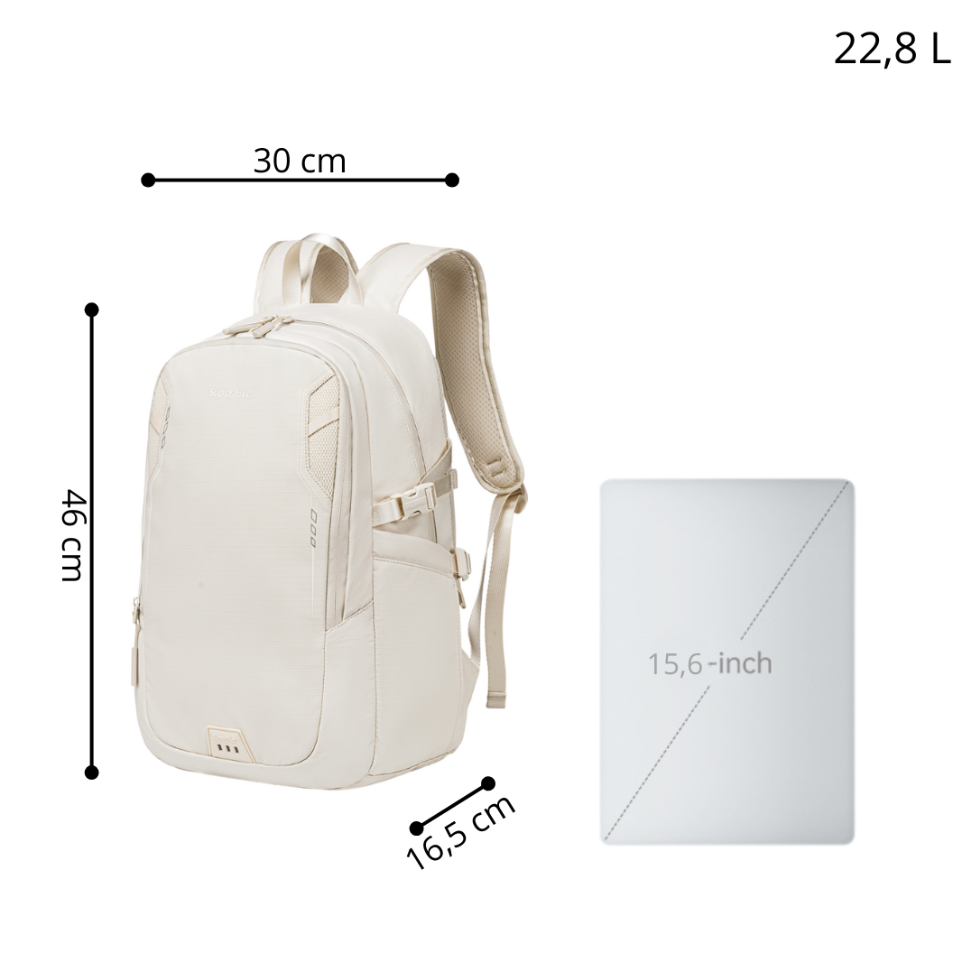 Biały plecak miejski damski, 22,8 l, wodoodporny, na laptopa 15,6", podróżny i na co dzień. SUPER FIVE FB700 White.