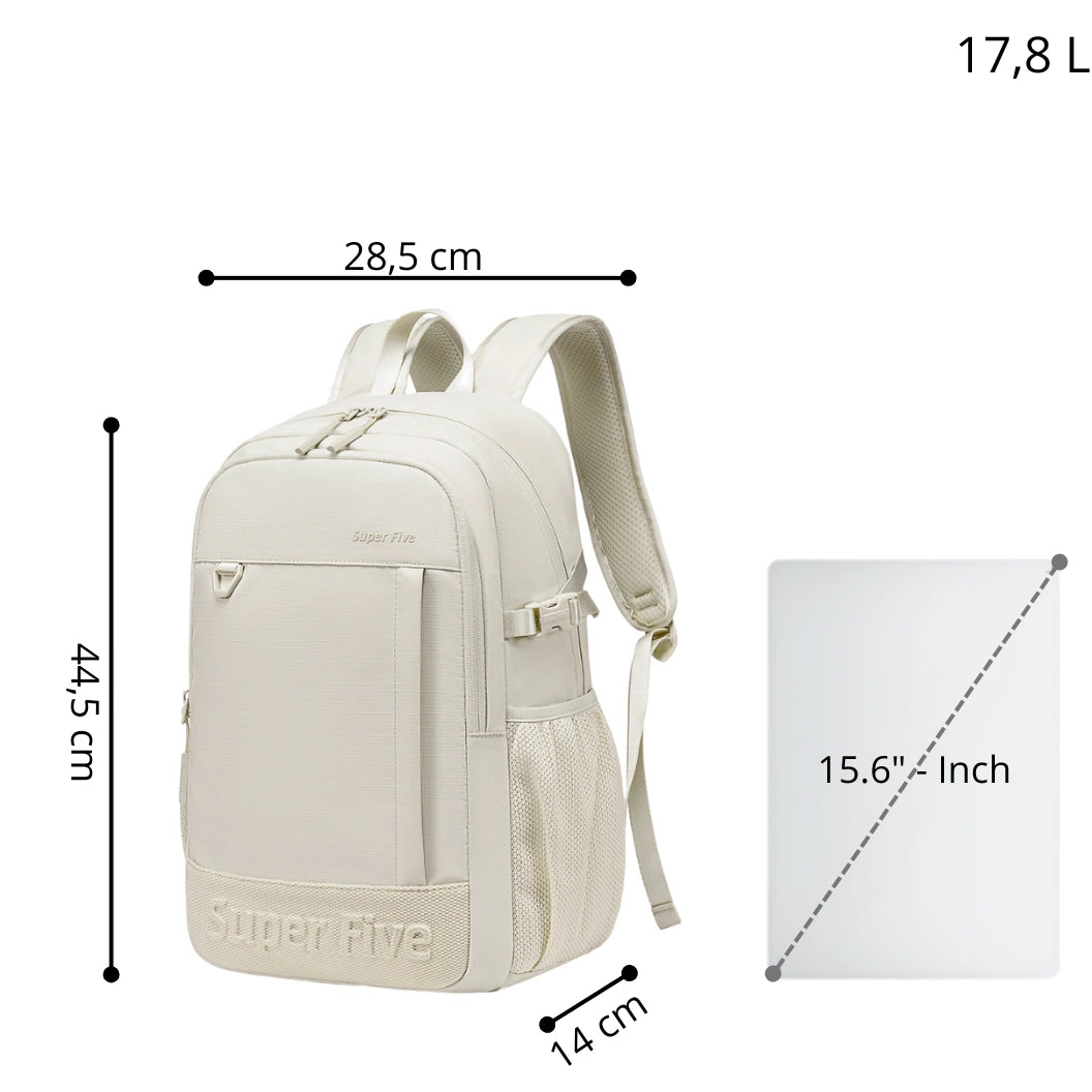 White city backpack for modern women, for a 15.6" laptop, 18 l, travel and everyday use. SUPER FIVE FB696 White.