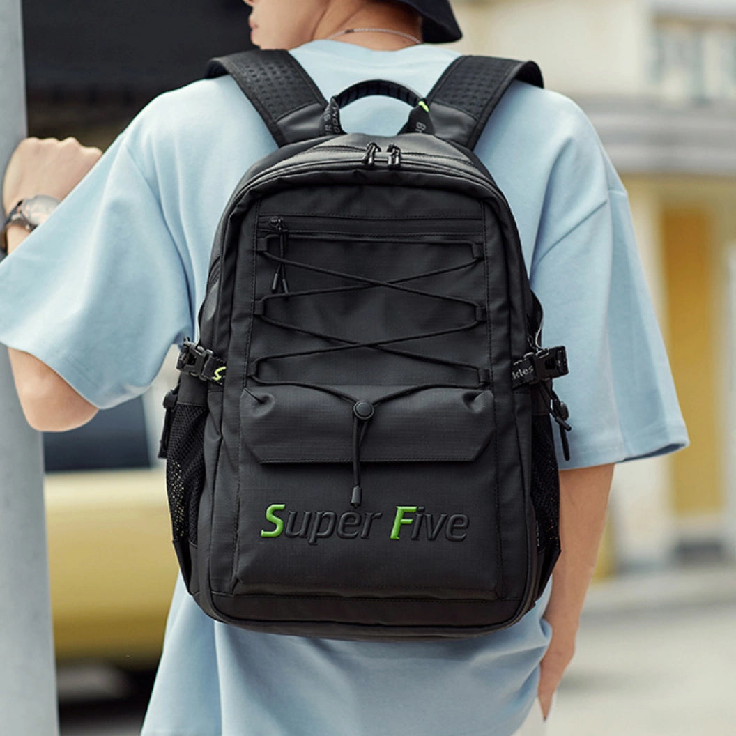 Black youth city backpack, waterproof, for a 15.6" laptop, 23 l – for studies and travel. SUPER FIVE FB522 Black.