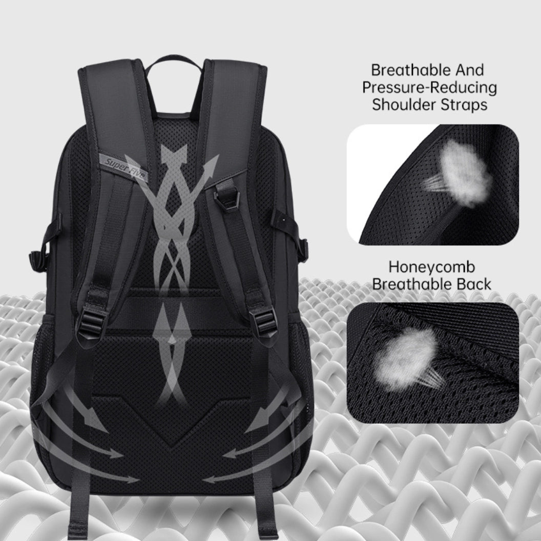 Black waterproof city backpack, 18 l, for a 15.6" laptop, for work, studies, and travel. SUPER FIVE FB696 Black
