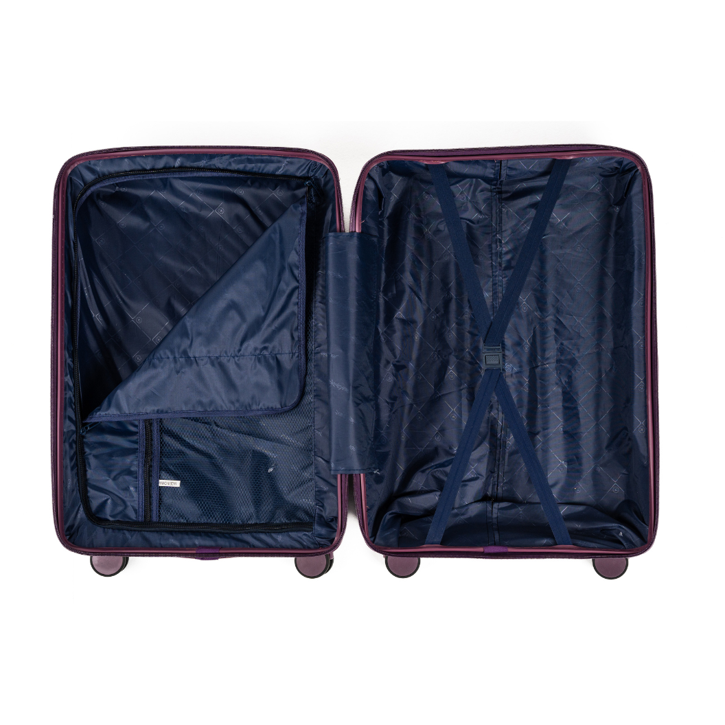 Duża walizka fioletowa na kółkach - elegancka, trwała i lekka walizka podróżna do samolotu Wowbag 7918 L purple