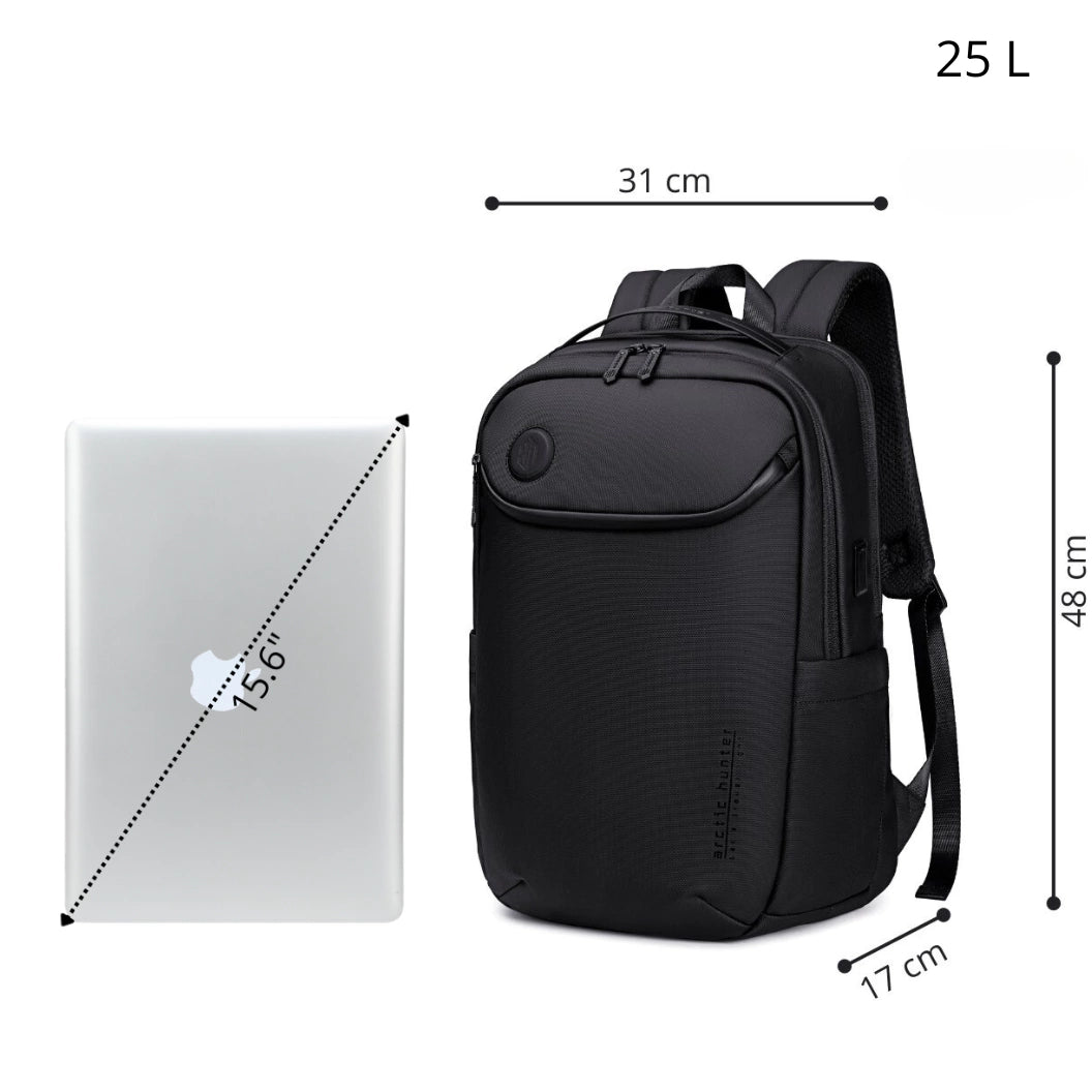 Black city backpack, business, laptop, 25L, elegant, perfect for work and travel. Arctic Hunter B00555 Black.