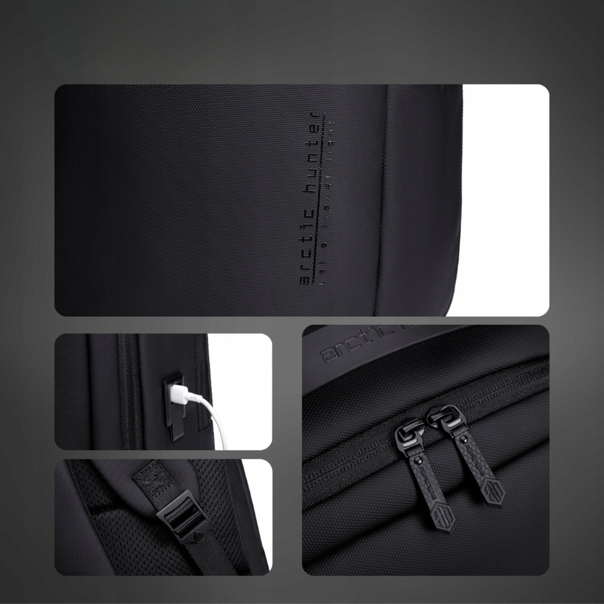 Plecak miejski czarny, biznesowy, na laptop, 25 l, elegancki, idealny do pracy i podróży. Arctic Hunter B00555 Black.
