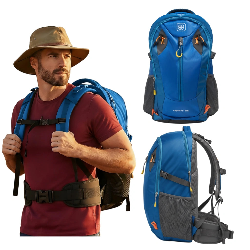 Blue waterproof durable trekking travel backpack Blue waterproof durable trekking travel backpack