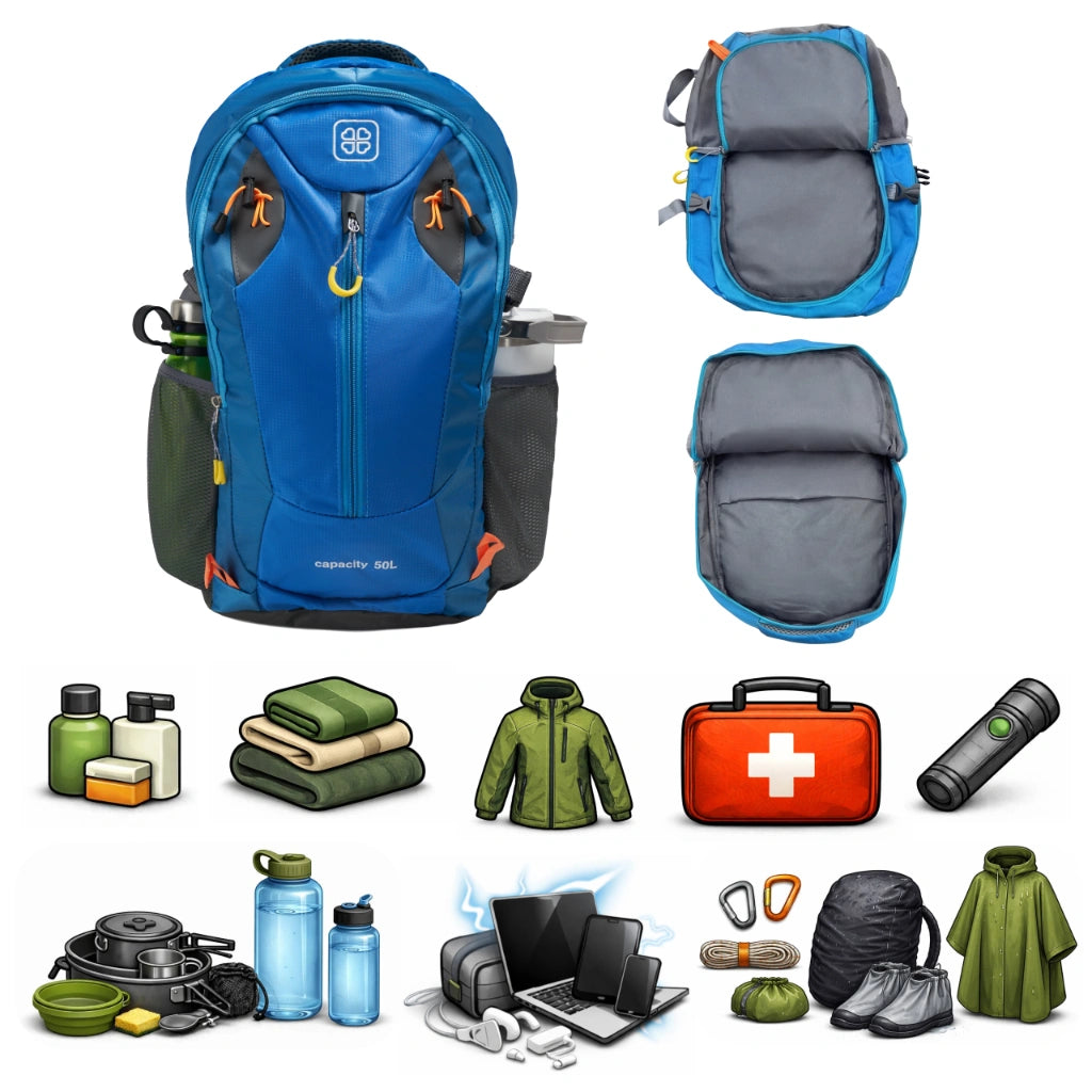 Blue waterproof durable trekking travel backpack Blue waterproof durable trekking travel backpack