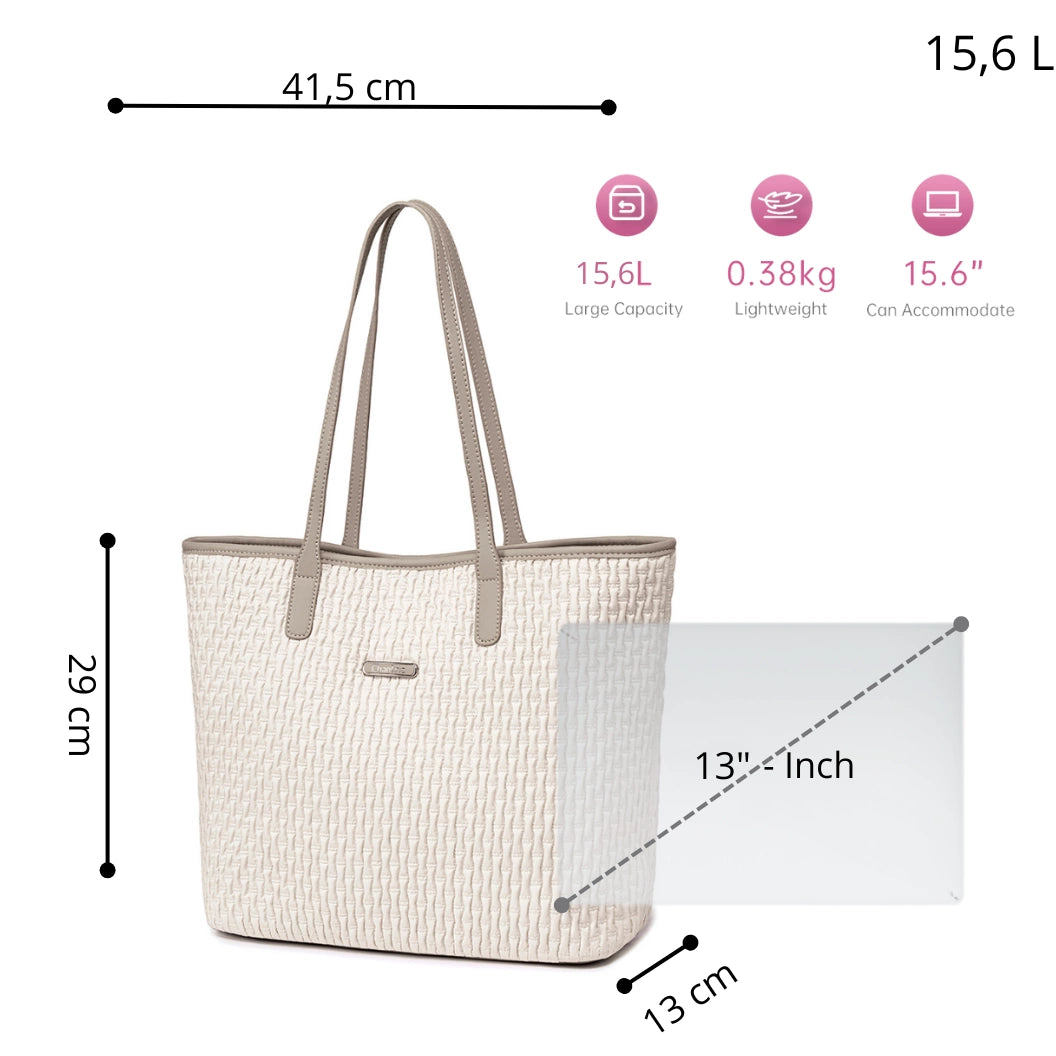 Women's white 17.9L shoulder shopper bag, fashionable, spacious, stylish with a zipper for women. CHANTRIA CB800 White.