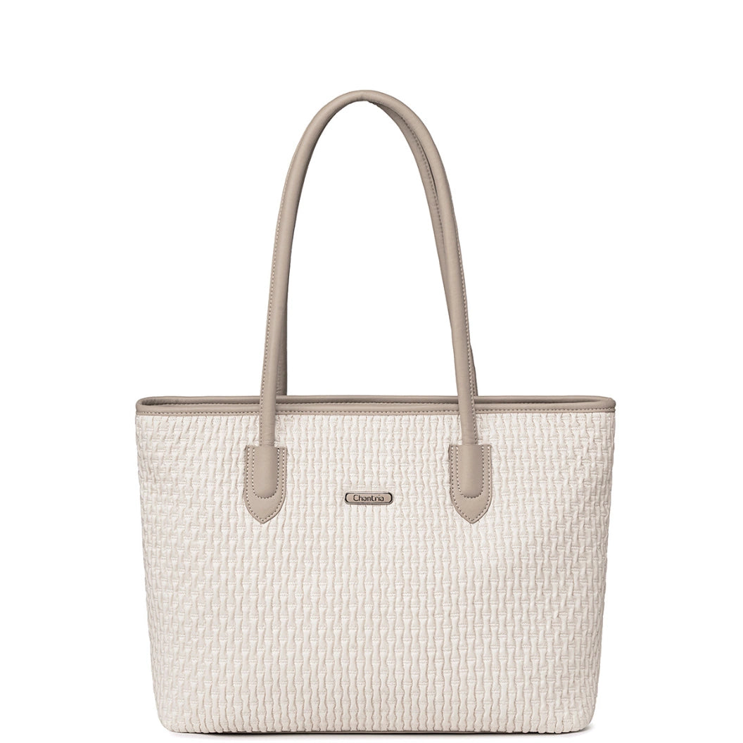 Women's white 17.9L shoulder shopper bag, fashionable, spacious, stylish with a zipper for women. CHANTRIA CB800 White.