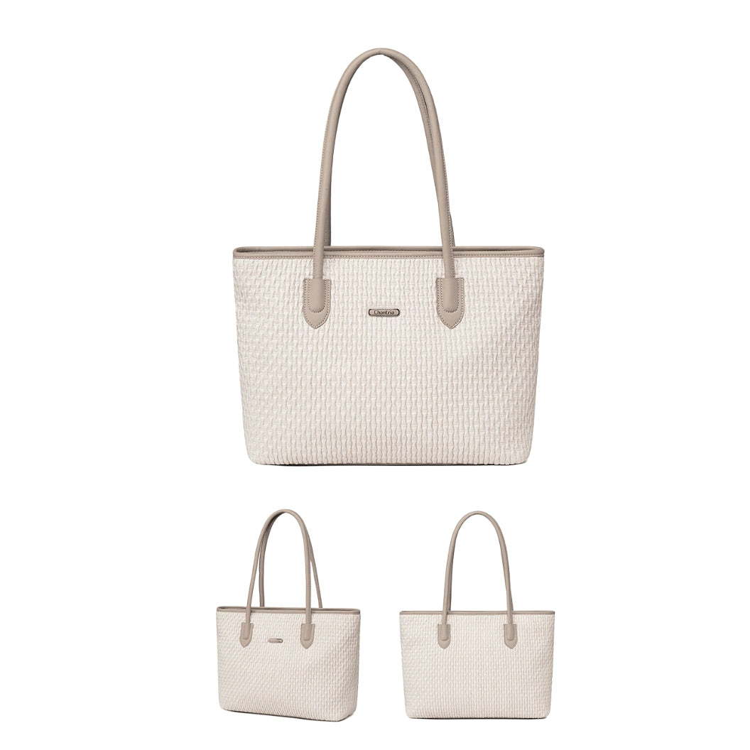 Women's white 17.9L shoulder shopper bag, fashionable, spacious, stylish with a zipper for women. CHANTRIA CB800 White.