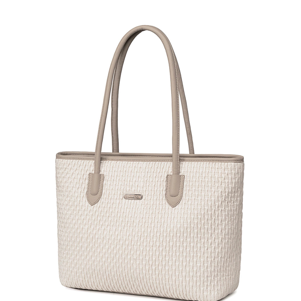 Women's white 17.9L shoulder shopper bag, fashionable, spacious, stylish with a zipper for women. CHANTRIA CB800 White.