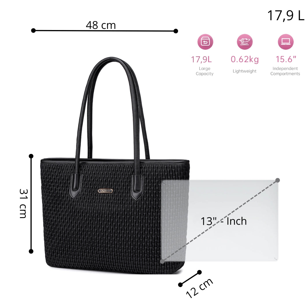 Women's classic black shopper bag, 17.9 l, spacious with a zipper for college and meetings. CHANTARIA CB800 Black.
