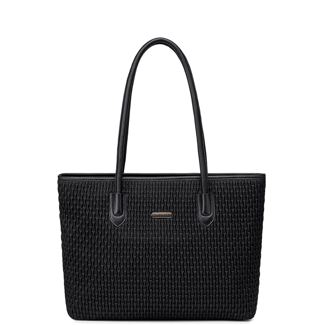 Women's classic black shopper bag, 17.9 l, spacious with a zipper for college and meetings. CHANTARIA CB800 Black.