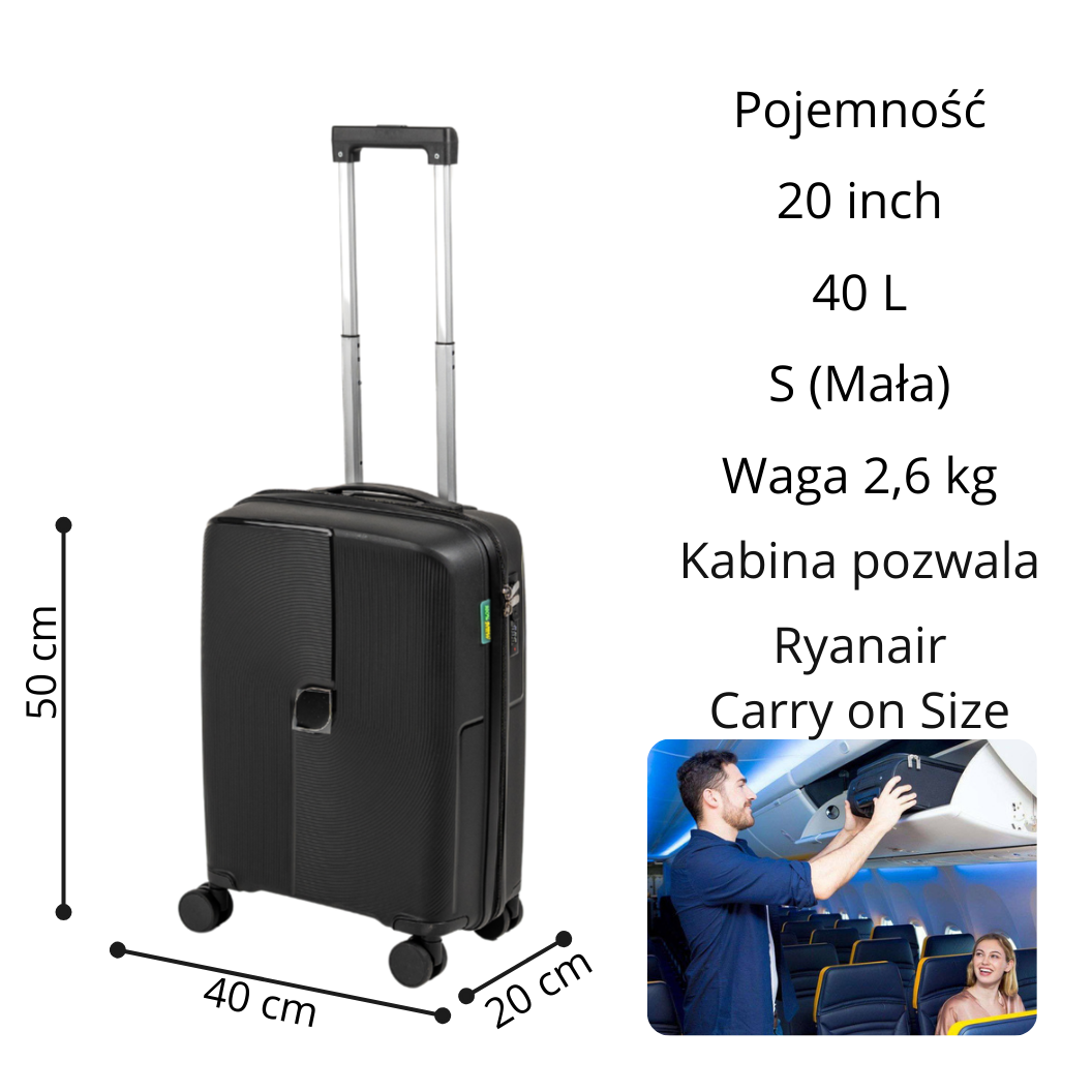 Zestaw walizek podróżnych czarnych 3 szt. komplet walizek polipropylenowych na kółkach Wowbag 7918Black