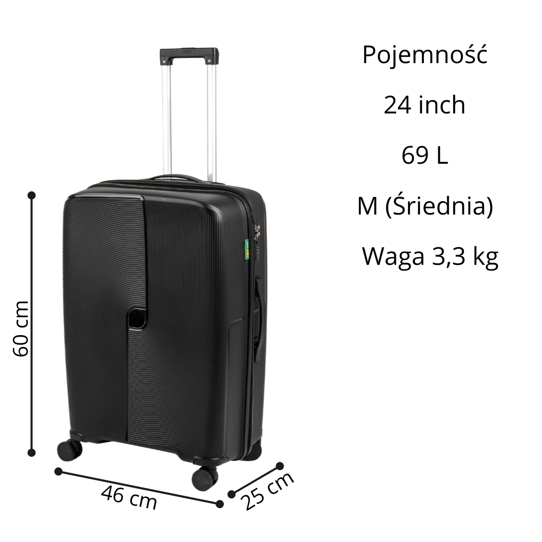 Zestaw walizek podróżnych czarnych 3 szt. komplet walizek polipropylenowych na kółkach Wowbag 7918Black