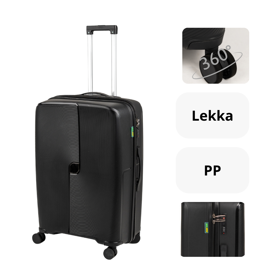 Zestaw walizek podróżnych czarnych 3 szt. komplet walizek polipropylenowych na kółkach Wowbag 7918Black